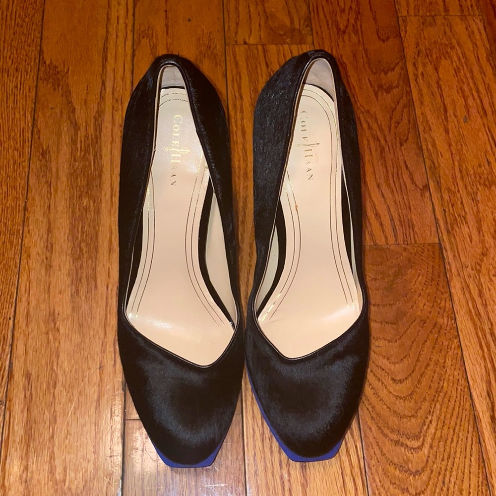Cole Haan  size 8.5 mo hair, black leather platform heels